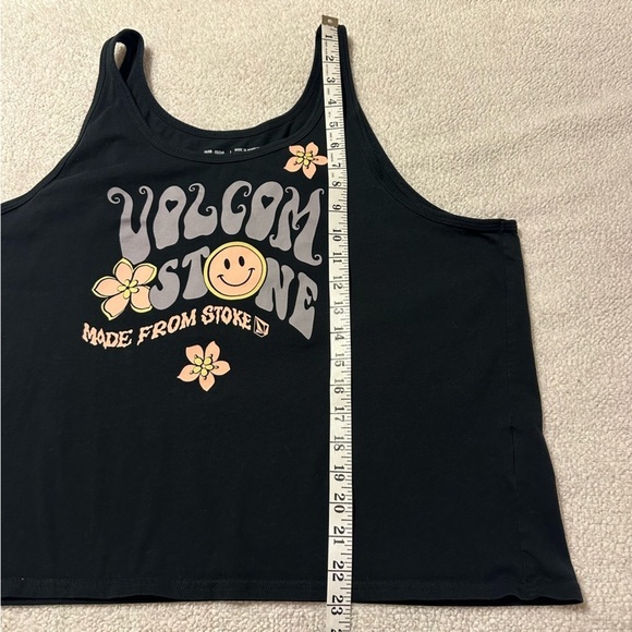 Volcom Black “To The Bank Tank” Top Black Organic Cotton Smiley Flowers - Picture 5 of 9